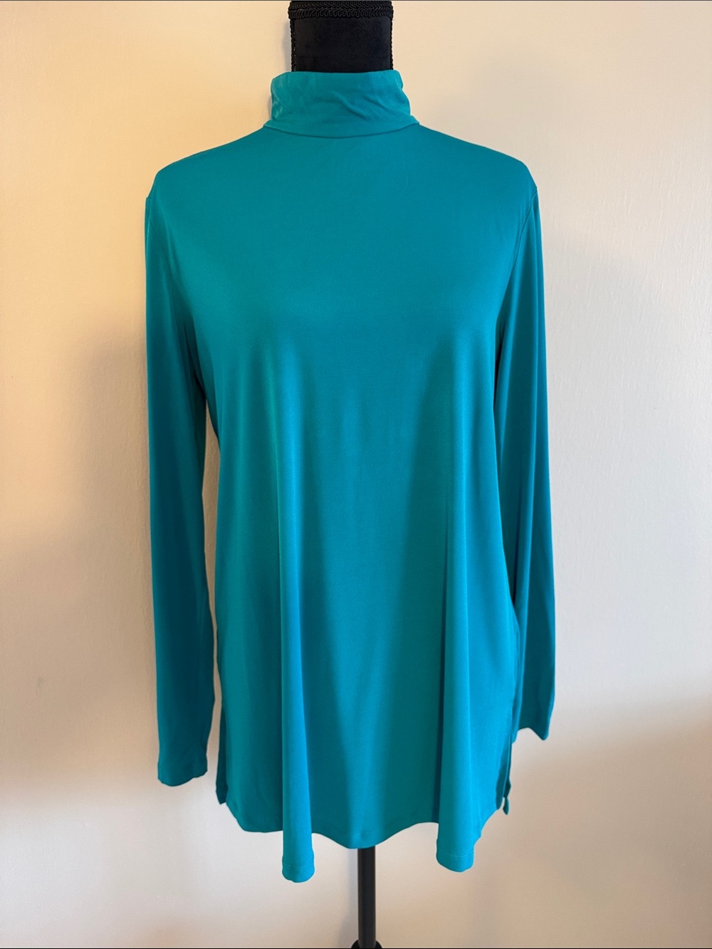 Susan Graver Teal Long-Sleeve Turtleneck Top
